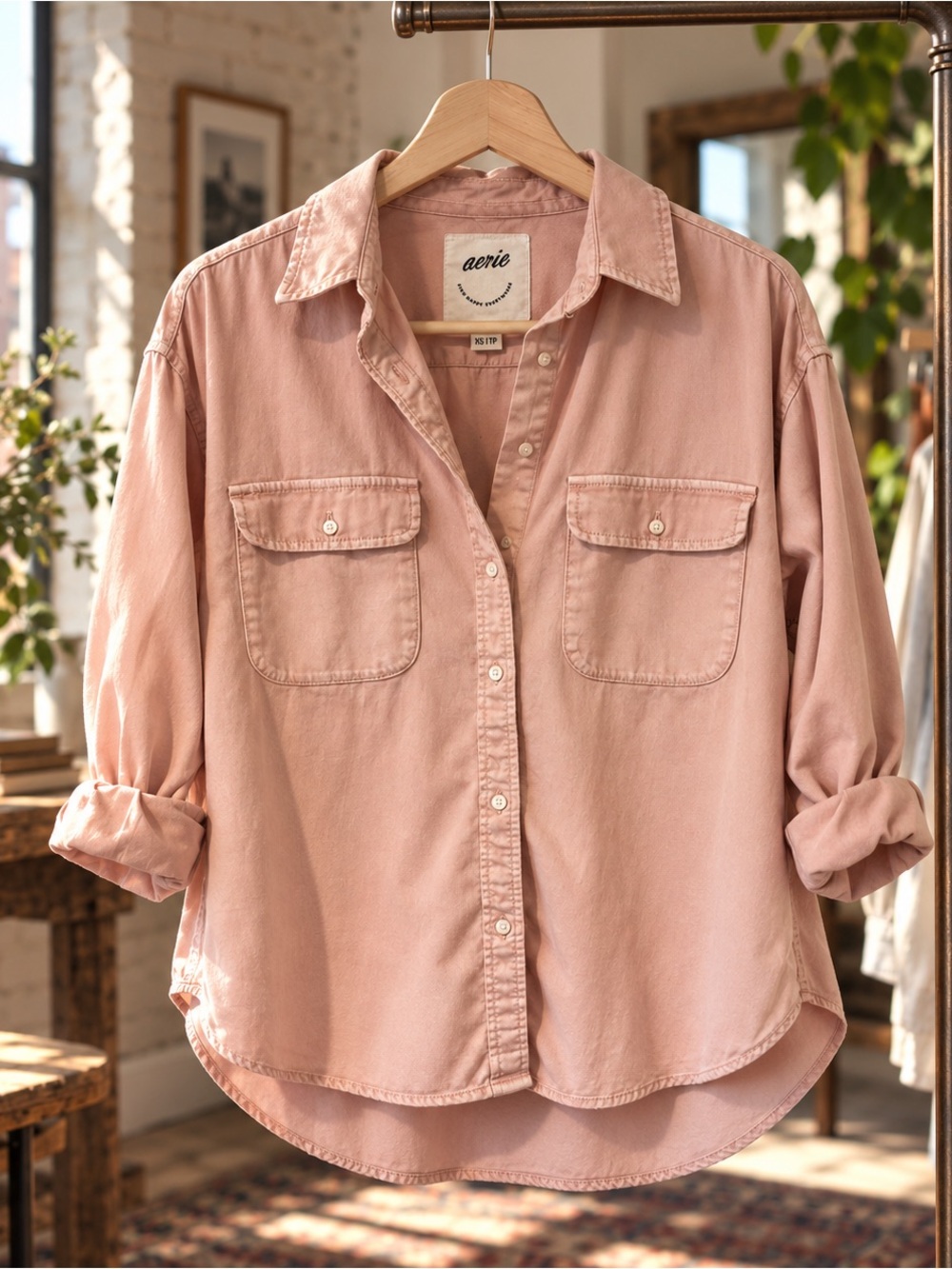 aerie Oversized Dusty Pink Button-Down Shirt